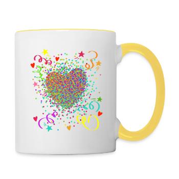 Stimmungs Herz - Fasching - Karneval - Verkleidung - Tasse zweifarbig - Weiß/Gelb - Rechts