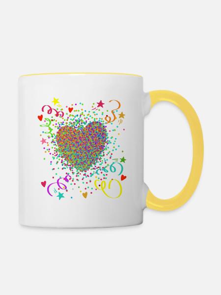 Stimmungs Herz - Fasching - Karneval - Verkleidung - Tasse zweifarbig - Weiß/Gelb