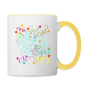 Herzkurve - Helau - Konfetti - Fasching - Tasse zweifarbig - Weiß/Gelb - Rechts