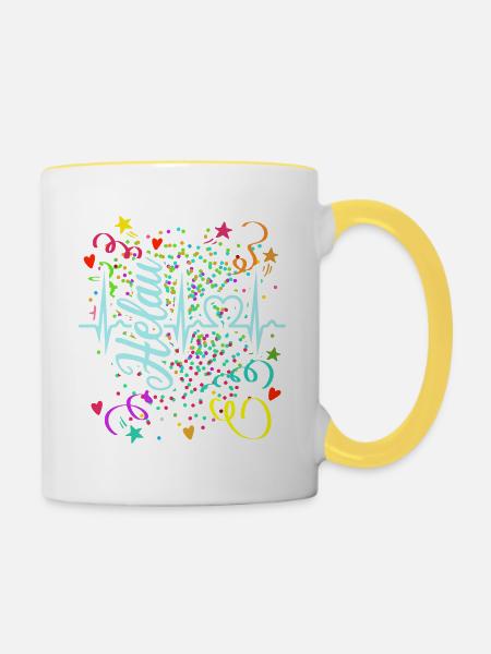 Herzkurve - Helau - Konfetti - Fasching - Tasse zweifarbig - Weiß/Gelb