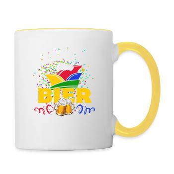 Karneval & Bier - darum bin ich hier - Spruch - Tasse zweifarbig - Weiß/Gelb - Rechts