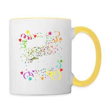Mein Kostüm ist in der Wäsche - Karneval - Spruch - Tasse zweifarbig - Weiß/Gelb - Rechts