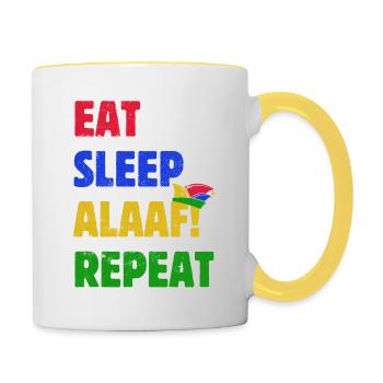 Eat Sleep Alaaf Repeat - Karneval - Spruch - Tasse zweifarbig - Weiß/Gelb - Rechts