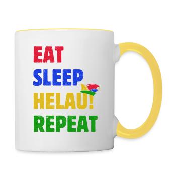 Eat Sleep Helau Repeat - Karneval Spruch - Tasse zweifarbig - Weiß/Gelb - Rechts