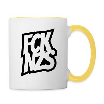 FCK NZS - Gegen Rechts - Nie wieder ist jetzt - Tasse zweifarbig - Weiß/Gelb - Rechts