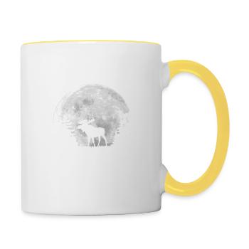 Vollmond - Nacht - Elch Silhouette - Tasse zweifarbig - Weiß/Gelb - Rechts