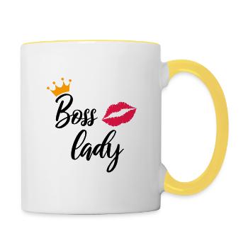 MOMLIFE Mama Design Mutterherz Mutterliebe Chefin - Tasse zweifarbig - Weiß/Gelb - Rechts
