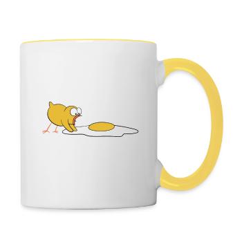 Küken, Spiegelei, Wiederbelebung - Atme! Cartoon - Tasse zweifarbig - Weiß/Gelb - Rechts