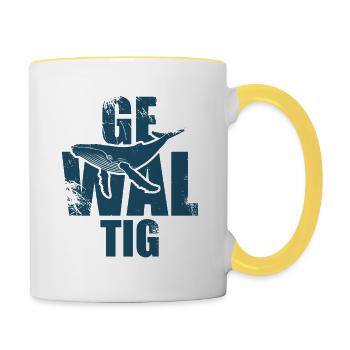 Gewaltig Wal - Buckelwal - Meeressäuger - Geschenk - Tasse zweifarbig - Weiß/Gelb - Rechts