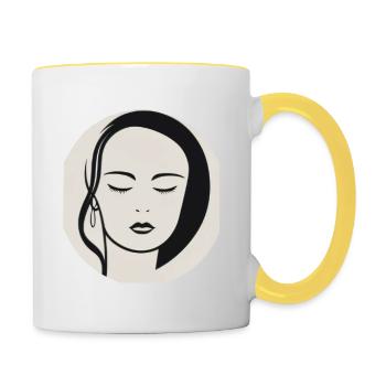 Woman portrait in a minimalist design - Contrasting Mug - white/yellow - Right