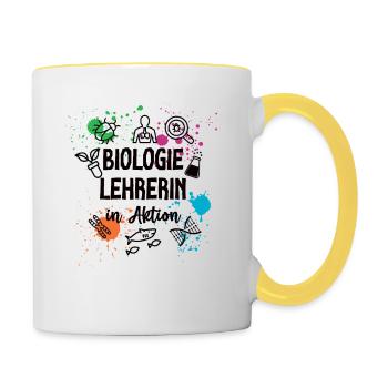 Biologie Lehrerin in Aktion Biolehrerin Lehrer Bio - Tasse zweifarbig - Weiß/Gelb - Rechts