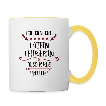 Lateinlehrerin Lehrerin Spruch Fremdsprache Lustig - Tasse zweifarbig - Weiß/Gelb - Rechts
