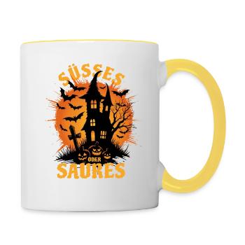 Halloween Geisterhaus - Süßes oder Saures - Tasse zweifarbig - Weiß/Gelb - Rechts