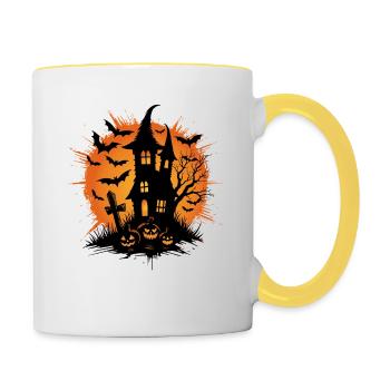 Maison hantée d’Halloween - Effrayant - Mug contrasté - blanc/jaune - Droite