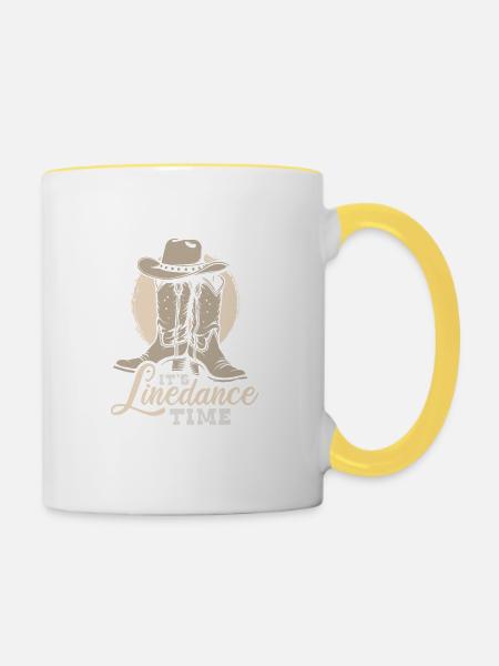 It's Linedance Time - Country Fan - Geschenk - Tasse zweifarbig - Weiß/Gelb