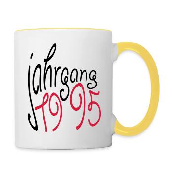 Jahrgang 1995 geboren - Tasse zweifarbig - Weiß/Gelb - Rechts