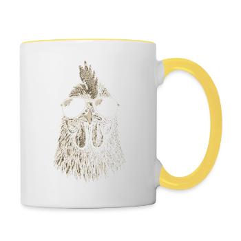 Huhn Illustration Sonnenbrille Tiere Kunst - Tasse zweifarbig - Weiß/Gelb - Rechts