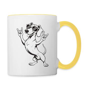 Cool teckel Wiener chien amoureux des lunettes de soleil Rock - Mug contrasté - blanc/jaune - Droite