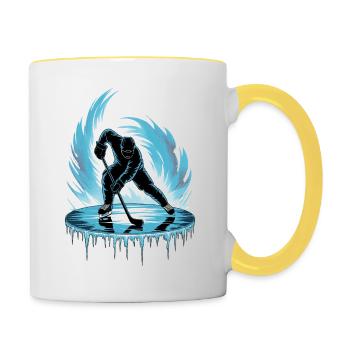 Cooler Hockeyspieler Schlittschuh Skater Stick Puck - Tasse zweifarbig - Weiß/Gelb - Rechts