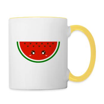 kawaii watermelon - Contrasting Mug - white/yellow - Right