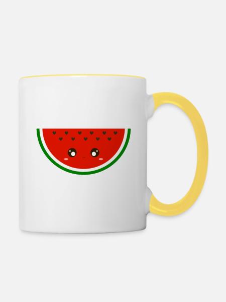 Kawaii Wassermelone - Tasse zweifarbig - Weiß/Gelb