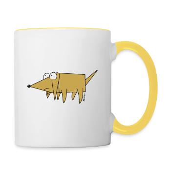 Lustiger kleiner niedlicher Cartoon-Hund für Hundeliebhaber - Tasse zweifarbig - Weiß/Gelb - Rechts
