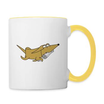 Zeitung Kleiner niedlicher Cartoon-Hund für Hundeliebhaber - Tasse zweifarbig - Weiß/Gelb - Rechts