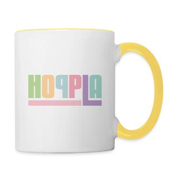 Hoppla - Fröhliches Pastell-Statement-Shirt - Tasse zweifarbig - Weiß/Gelb - Rechts