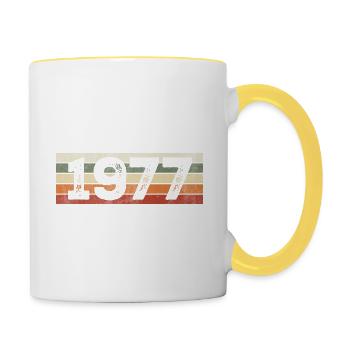 Jahrgang 1977 Retro 1977 Geburtstagsgeschenk - Tasse zweifarbig - Weiß/Gelb - Rechts