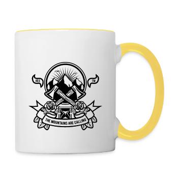 Lumberjack mountains forest ax life freedom hiking - Contrasting Mug - white/yellow - Right