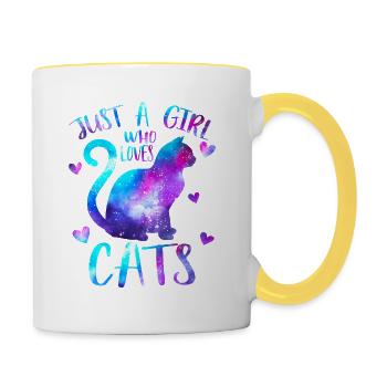Juste une fille qui aime les chats - Mug contrasté - blanc/jaune - Droite