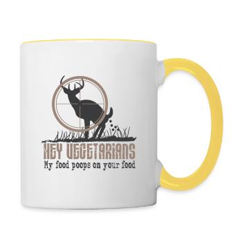 Chasseur de cerf végétarien Mon manger chie sur le tien - Mug contrasté - blanc/jaune - Droite