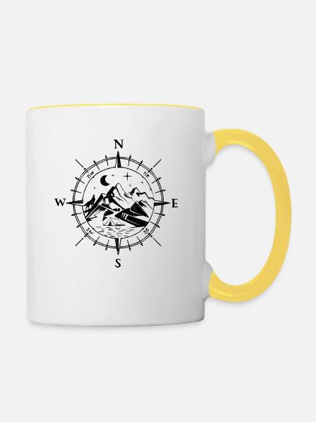 Compass Mountains Bergsteiger Abenteurer - Tasse zweifarbig - Weiß/Gelb