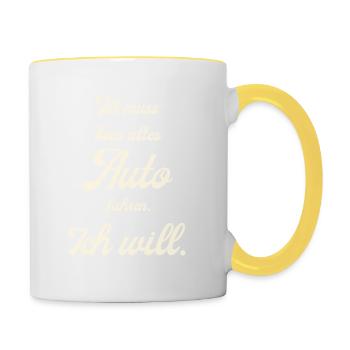 Ich muss kein altes Auto fahren. Ich will! - Tasse zweifarbig - Weiß/Gelb - Rechts