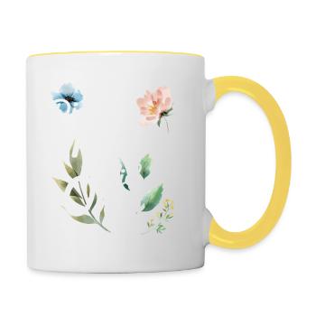 DIe beste Mama und liebste Oma Spruch floral Blume - Tasse zweifarbig - Weiß/Gelb - Rechts