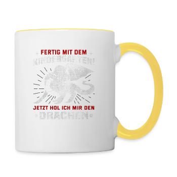 Kindergarten ist vorbei, Tschüss! - Tasse zweifarbig - Weiß/Gelb - Rechts