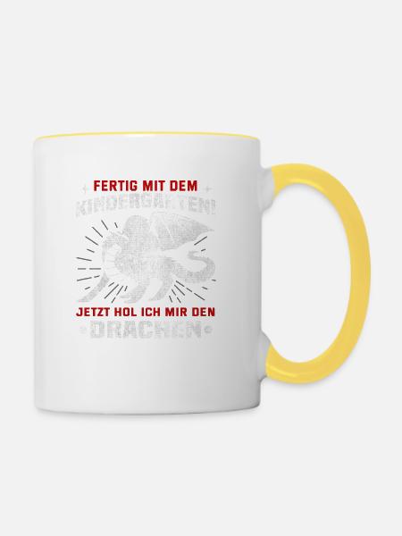 Kindergarten ist vorbei, Tschüss! - Tasse zweifarbig - Weiß/Gelb