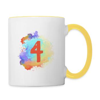 4 Zahl Klecks - Tasse zweifarbig - Weiß/Gelb - Rechts
