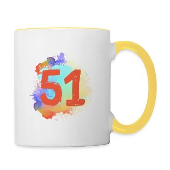 51 Zahl Klecks - Tasse zweifarbig - Weiß/Gelb - Rechts