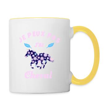 j'peux pas j'ai cheval équitation - Mug contrasté - blanc/jaune - Droite
