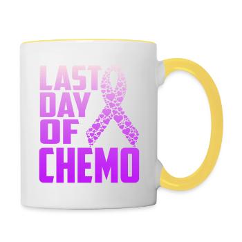 Letzter Tag von Chemo Cancer Survivor - Funny Chemo - Tasse zweifarbig - Weiß/Gelb - Rechts