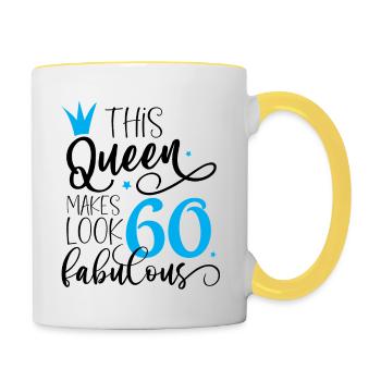 60 und fabelhaft, lustiger 60. Geburtstag, 60. Geburtstag - Tasse zweifarbig - Weiß/Gelb - Rechts
