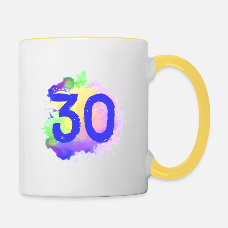 30 Zahl Klecks - Tasse zweifarbig - Weiß/Gelb