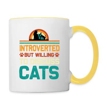 Introverted But Willing to Discuss Cats, Funny - Contrasting Mug - white/yellow - Right