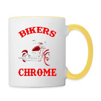 Biker werden nicht grau, wir werden verchromt, Lustige Biker, - Tasse zweifarbig - Weiß/Gelb - Rechts
