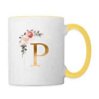 Customizable Monogram P Flower Sheet - Contrasting Mug - white/yellow - Right