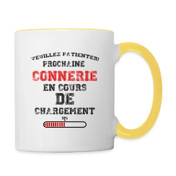 Prochaine connerie en cours cadeau papa fête des - Mug contrasté - blanc/jaune - Droite