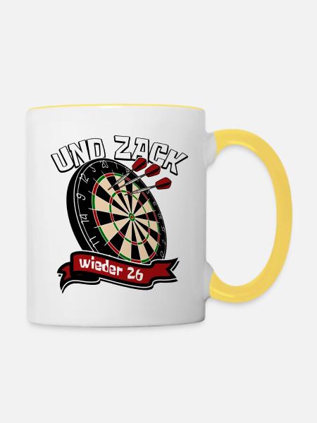 Darts - Und zack - wieder 26 Dart Spieler - Tasse zweifarbig - Weiß/Gelb