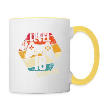 Niveau 18 Terminé - Joueur - Anniversaire - Cadeau - Mug contrasté - blanc/jaune - Droite