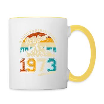 Limited Edition Oktober 1973 Geburtstag Geschenk - Tasse zweifarbig - Weiß/Gelb - Rechts